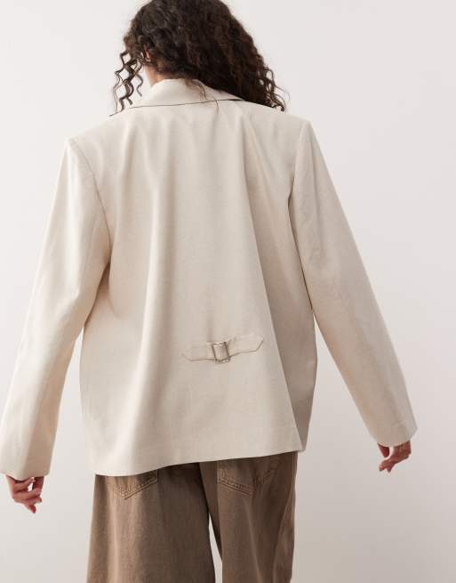 COLLUSION oversized woven blazer with cinch back in stone - STONE, 4 of 4