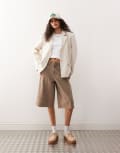 [Collusion] COLLUSION oversized woven blazer with cinch back in stone-Neutral 16 STONE