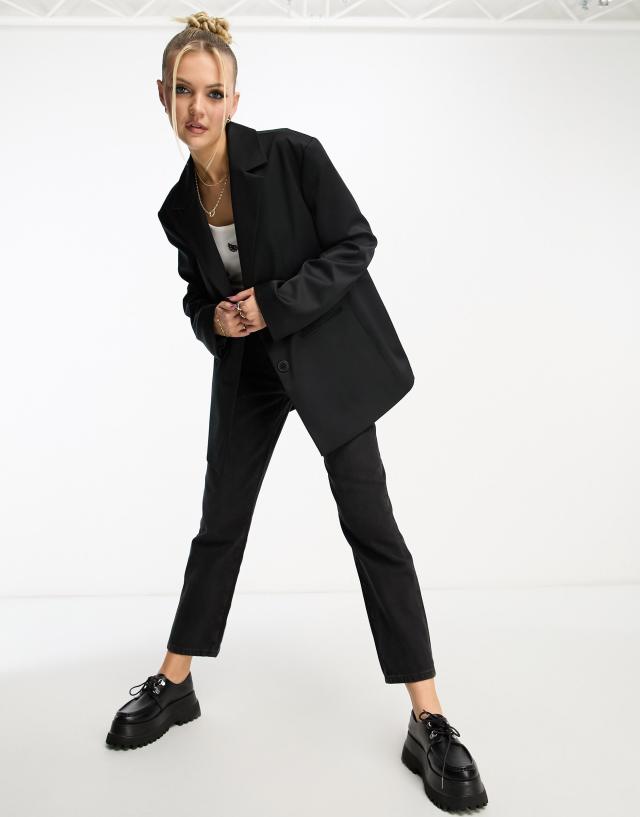 COLLUSION oversized woven blazer with pockets in black