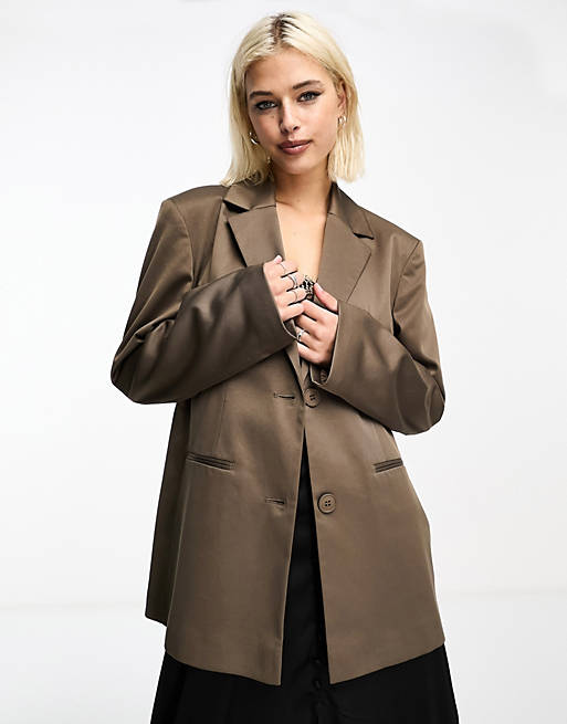 COLLUSION oversized woven blazer with pockets in dark khaki | ASOS