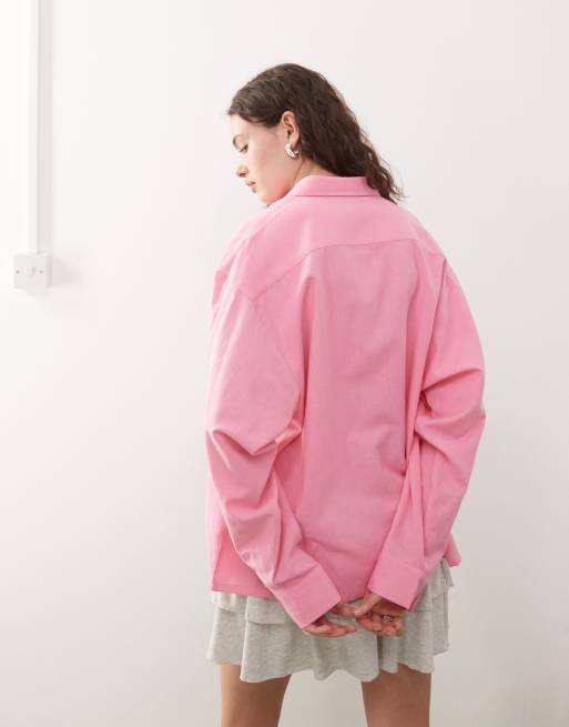 COLLUSION oversized woven blend shirt in pink, 4 of 4