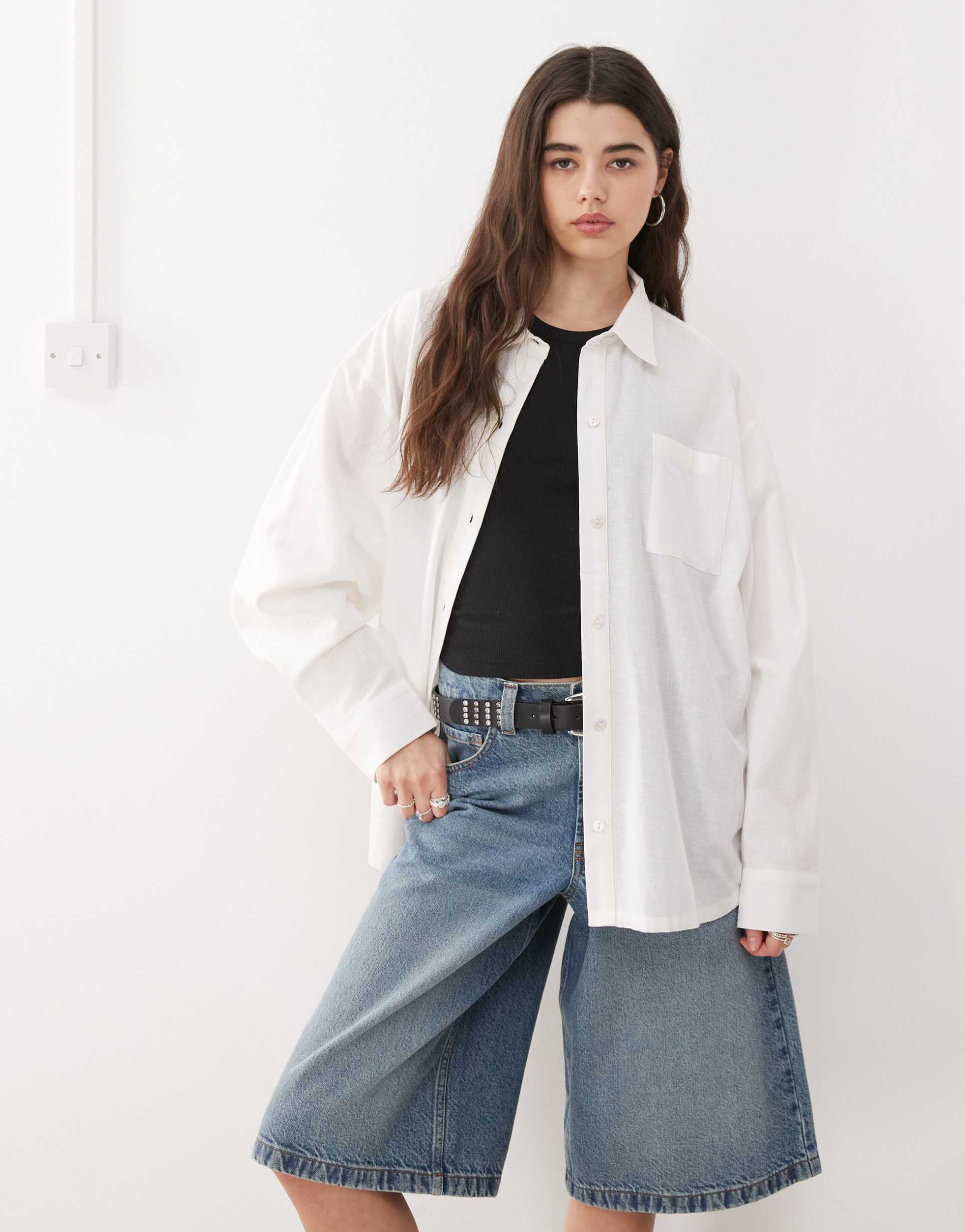 collusion oversized woven blend shirt in white