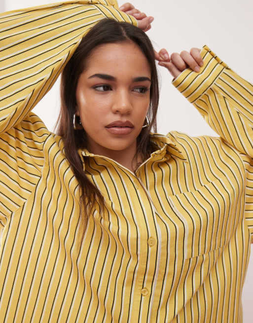 COLLUSION oversized woven blend shirt in yellow stripe