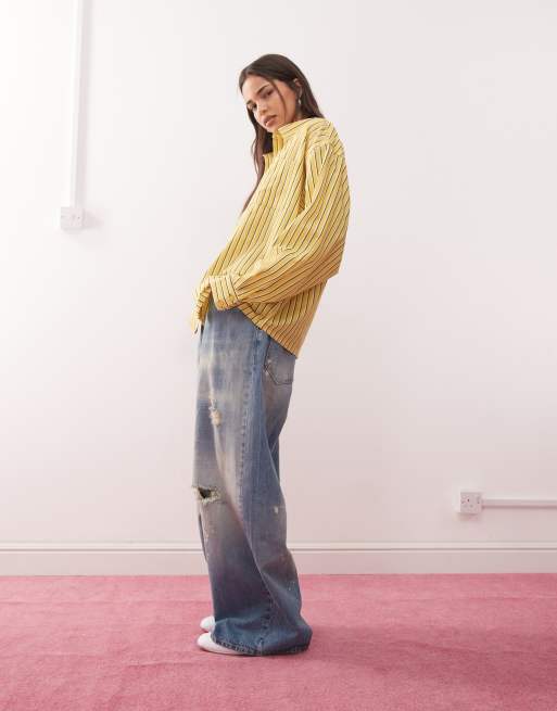 COLLUSION oversized woven blend shirt in yellow stripe