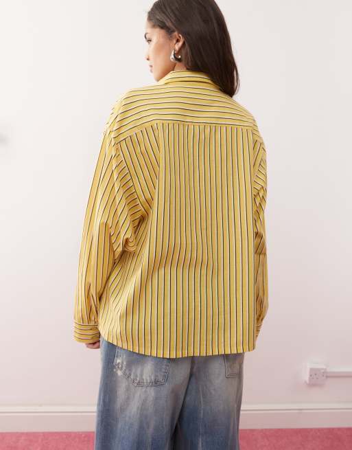 COLLUSION oversized woven blend shirt in yellow stripe