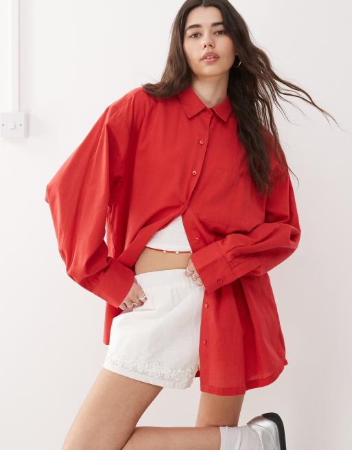 COLLUSION oversized woven shirt in red