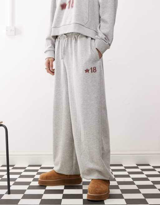COLLUSION overszied cuffed sweatpants with burgundy print in gray heather - part of a set, 4 of 5