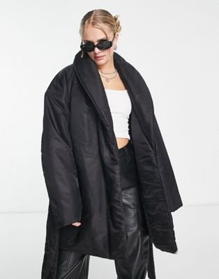 COLLUSION padded belted puffer coat with collar in black - ASOS Price Checker