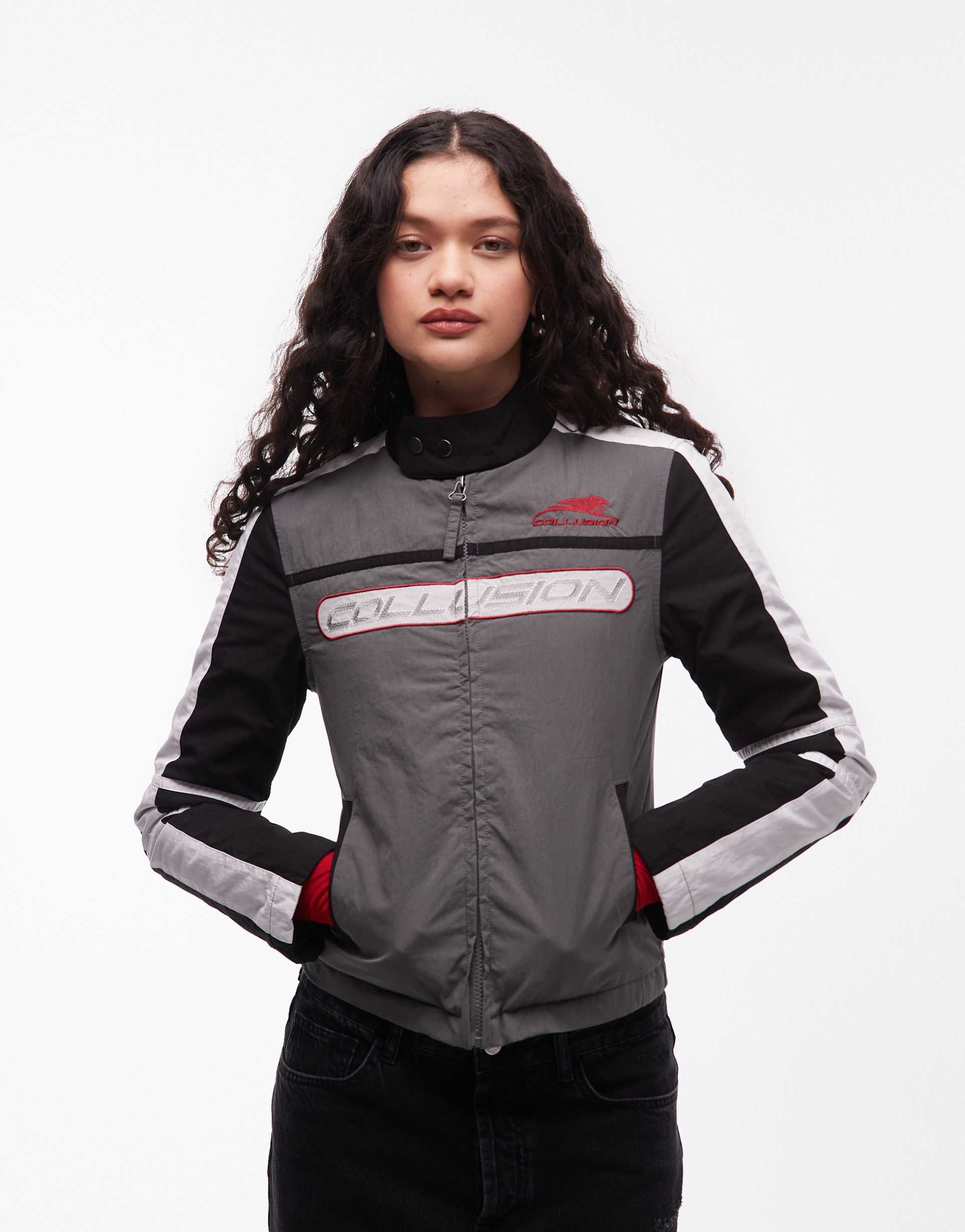 collusion padded motocross jacket in multi