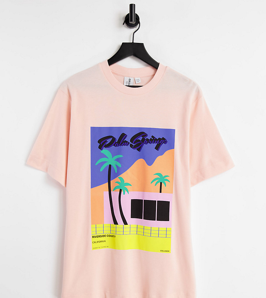 COLLUSION palm springs oversized pique t-shirt in peach-Orange