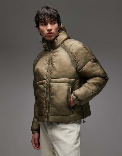 COLLUSION panel raglan puffer jacket in khaki