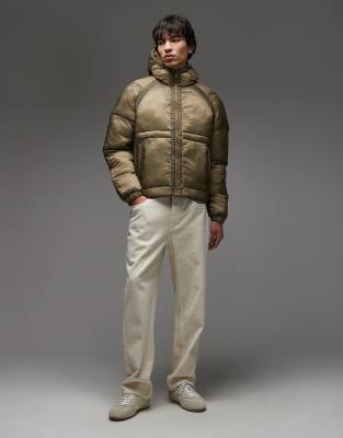 Collusion Panel Raglan Puffer Jacket In Green