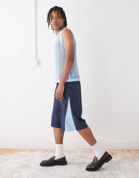 COLLUSION paneled soccer style shorts in blue - view 1