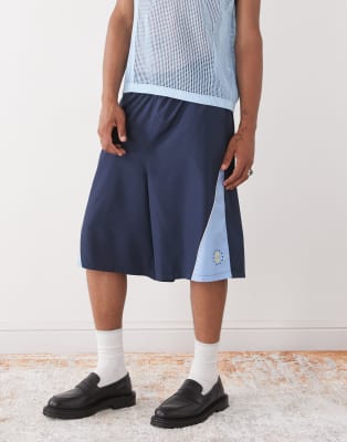 COLLUSION Panelled football style shorts in blue - view 1