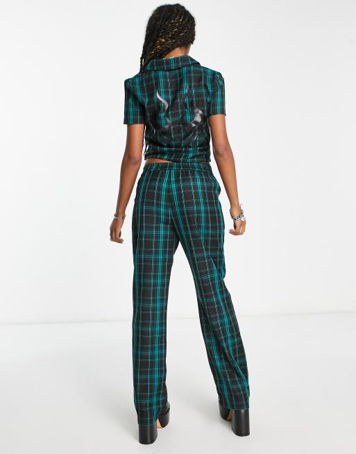 COLLUSION - Pantalon ajusté d'ensemble à enfiler avec motif à carreaux - Vert foncé, 2 de 4