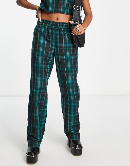 COLLUSION - Pantalon ajusté d'ensemble à enfiler avec motif à carreaux - Vert foncé, 4 de 4