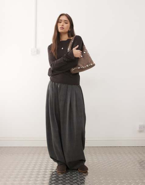 COLLUSION - Pantalon bouffant ultra-oversize à carreaux - Gris - view 1