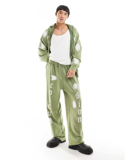 COLLUSION - Pantalon de jogging d'ensemble décontracté avec motif tache de peinture - Kaki