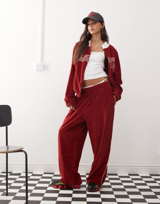COLLUSION - Pantalon de jogging droit et décontracté effet velours - Rouge