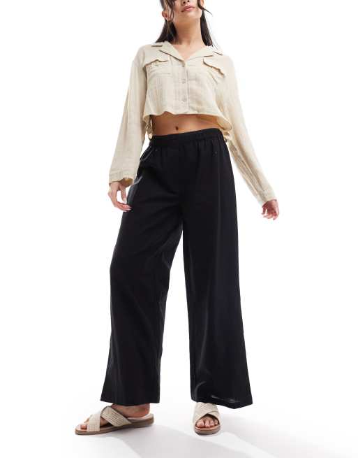 COLLUSION - Pantalon de plage droit tissé à taille style caleçon - Noir