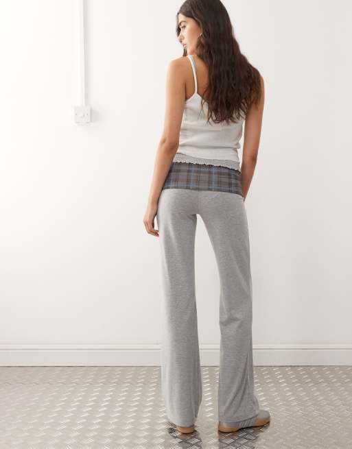 COLLUSION - Pantalon de yoga avec taille mi-haute rabattue à carreaux - Gris, 3 de 5