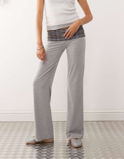 COLLUSION - Pantalon de yoga avec taille mi-haute rabattue à carreaux - Gris, 5 de 5