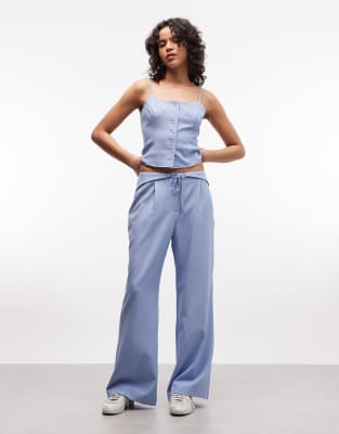Pantalon d'ensemble ajusté et évasé à fines rayures - Bleu 42
