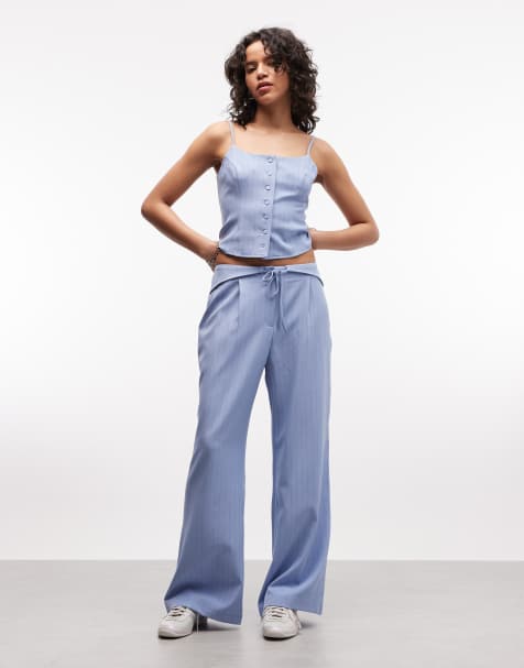 Collusion - Pantalon d'ensemble ajusté et évasé à fines rayures - Bleu - view 1