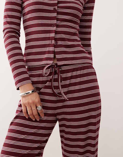 COLLUSION - Pantalon d'ensemble décontracté côtelé à rayures - Bordeaux, 3 de 5