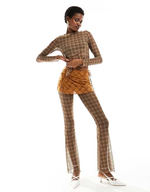COLLUSION - Pantalon d'ensemble en tulle à carreaux avec jupe en dentelle - Multicolore