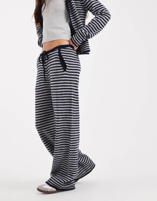 COLLUSION - Pantalon droit en maille à rayures - Bleu et gris, 2 de 5