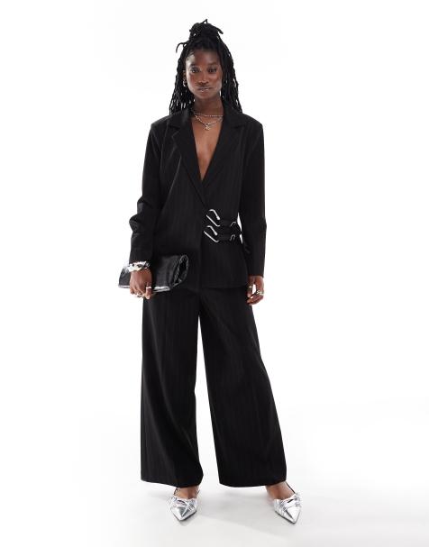 COLLUSION - Pantalon large d'ensemble à fines rayures - Noir - view 1