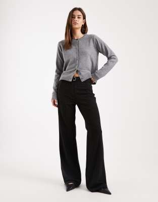 COLLUSION - Pantalon taille basse à fines rayures - Noir
