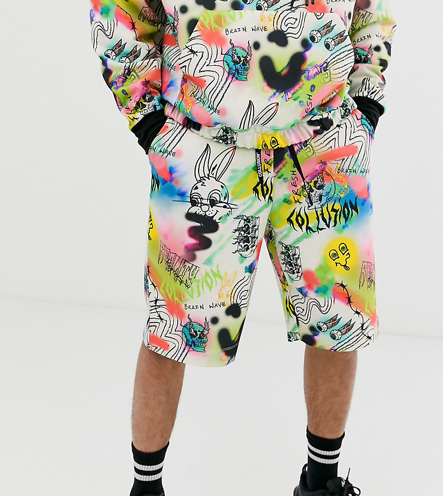 COLLUSION - Pantaloncini con stampa graffiti-Multicolore