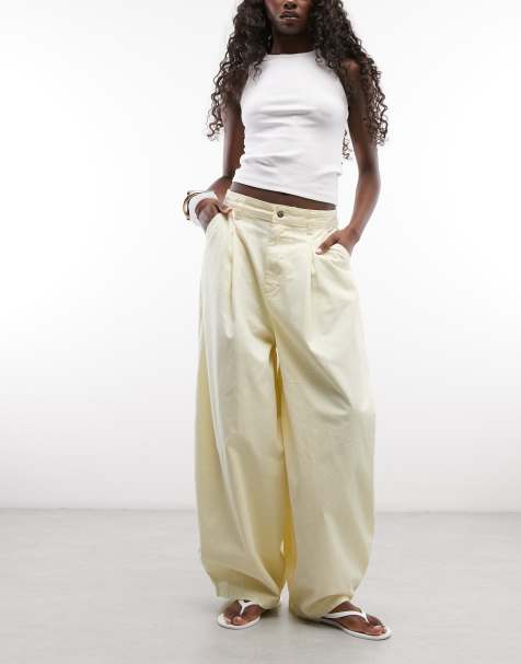 COLLUSION - Pantalones amarillo crema de corte bombacho extragrande con pinzas - view 1