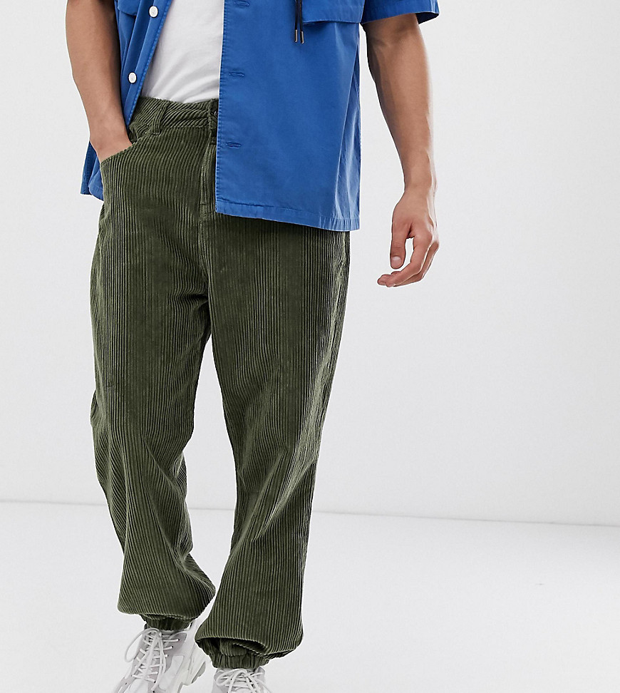 COLLUSION - Pantaloni a coste con fondo elasticizzato-Verde
