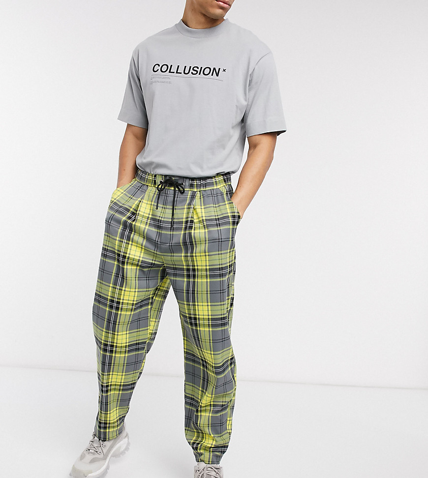 COLLUSION - Pantaloni a pieghe a quadri-Giallo