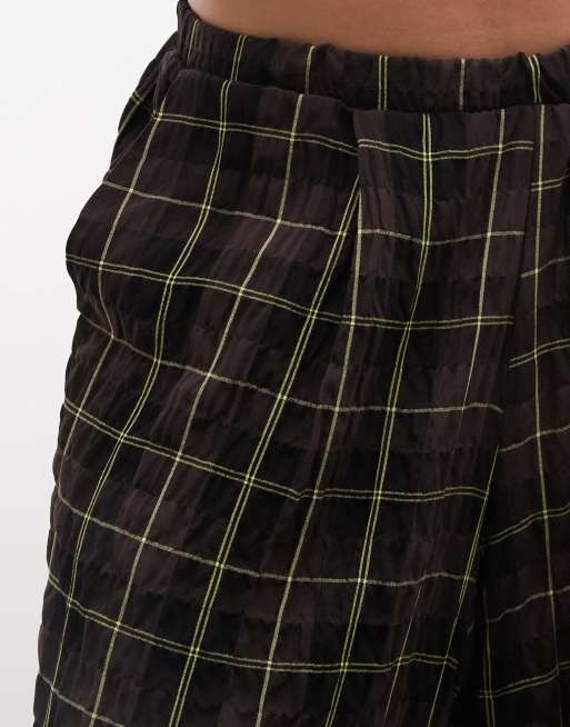 COLLUSION pantaloni balloon XL a quadri marroni, 4 di 5