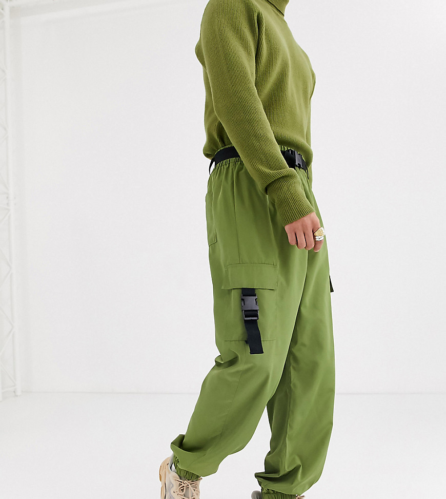 COLLUSION - Pantaloni cargo in nylon con fibbie-Verde