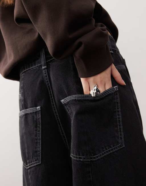 COLLUSION Pantaloni culotte in denim neri