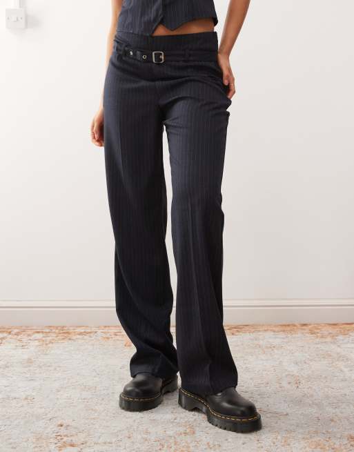 COLLUSION - Pantaloni dritti blu navy gessati, 5 di 5