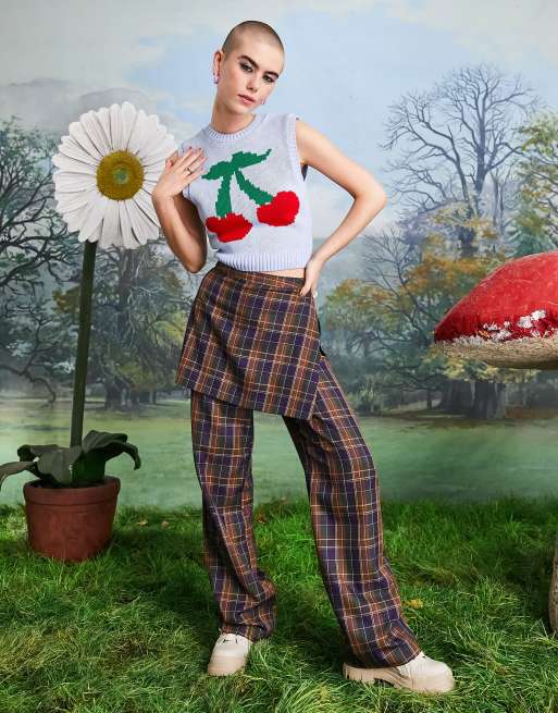 COLLUSION - Pantaloni dritti con gonna con motivo a quadri scozzesi multicolore