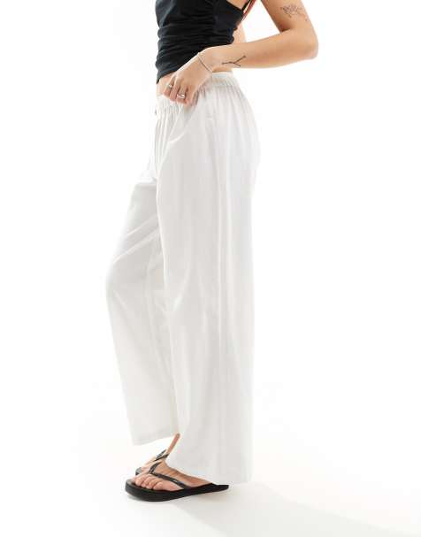 COLLUSION - Pantaloni dritti da spiaggia in lino bianchi stile boxer - view 1
