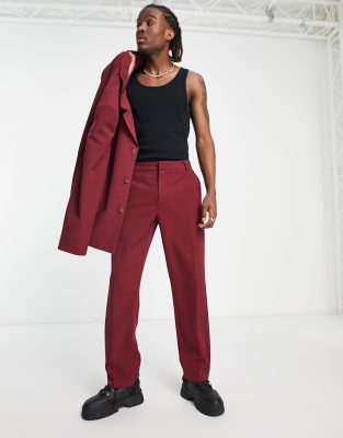 COLLUSION - Pantaloni dritti formali color vinaccia in coordinato 