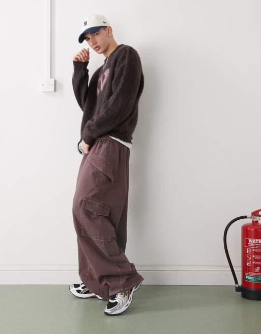 COLLUSION - Pantaloni oversize color grano di pepe con laccetti