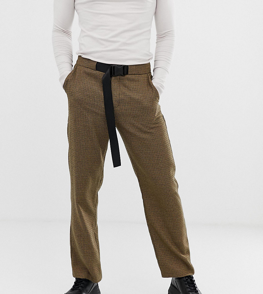 COLLUSION - Pantaloni pied de poule con fascia in vita a cintura-Marrone