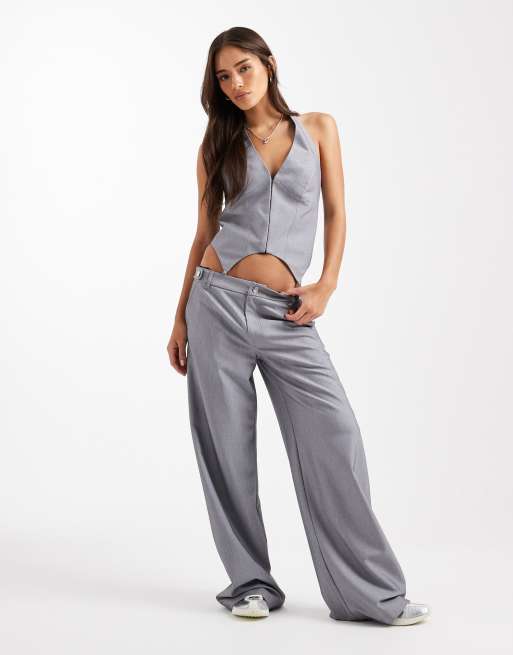 Collusion - Pantaloni sartoriali comodi a vita bassa color antracite