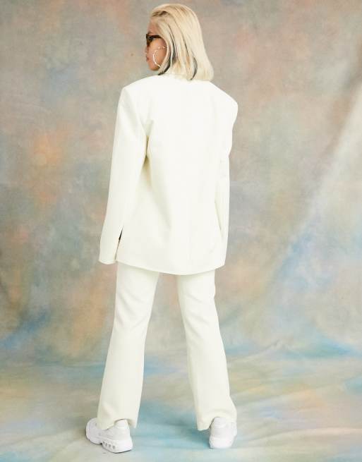 COLLUSION - Pantaloni sartoriali dritti bianco sporco in coordinato, 4 di 4