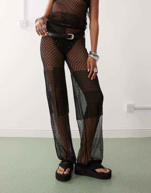 COLLUSION patchwork mesh pants in black, 4 of 4