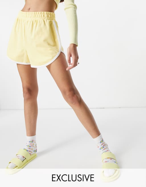 COLLUSION shrunken ringer tee and PE short with binding co-ord in yellow, 2 of 3